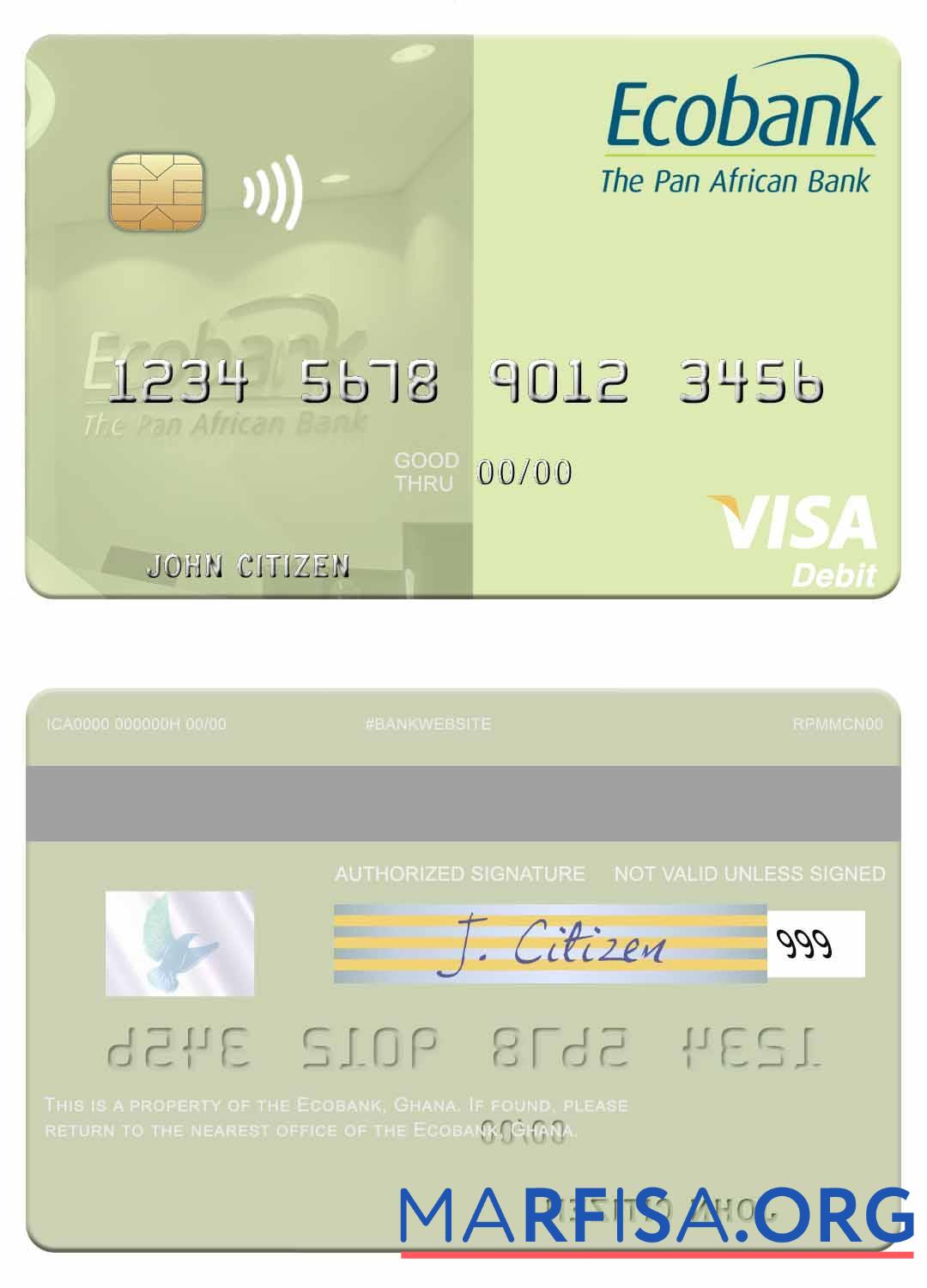 Realistic Ghana Ecobank Ghana visa debit card sample